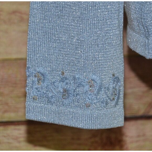 Emma James M Blue & Metallic Silver Sequin 2 Piece Silk Blend Jacket & Tank Top - Picture 3 of 12